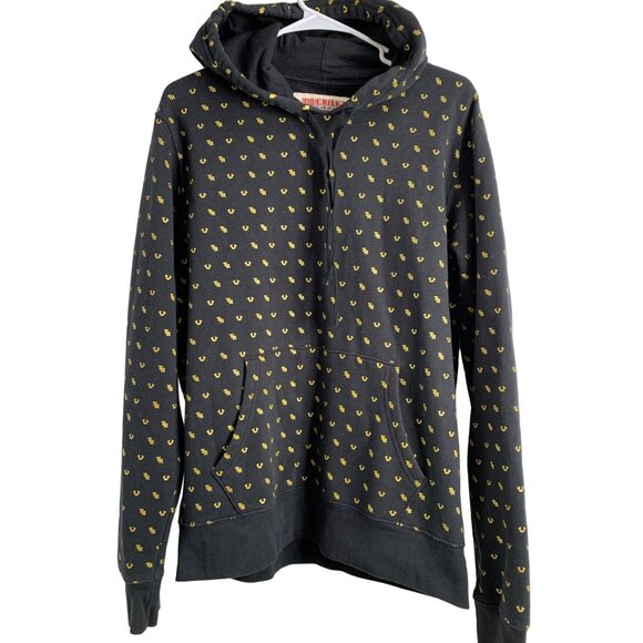 Mens True Reliion Black Gold Monogram Pullover Sweatshirt Large EUC Hoodie 7183 - Picture 5 of 13